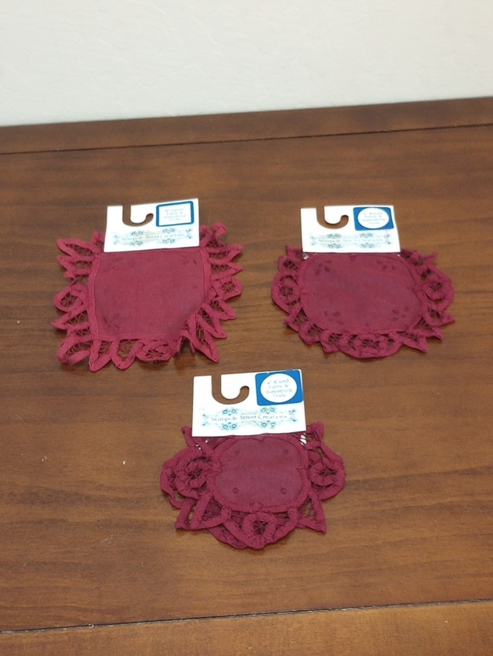 Wimpole Street Creations Burgundy Battenburg Lace Doily Collection